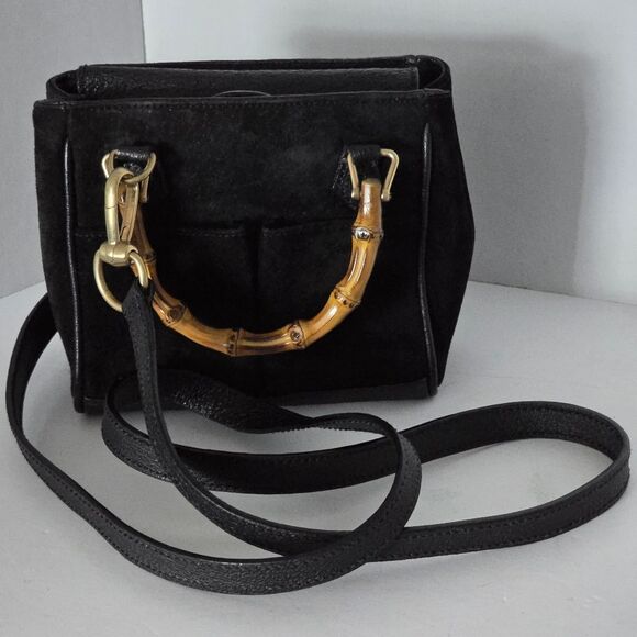 Authentic Gucci Diana Mini Black Suede Bamboo 2-Way Crossbody Handbag - Picture 3 of 15